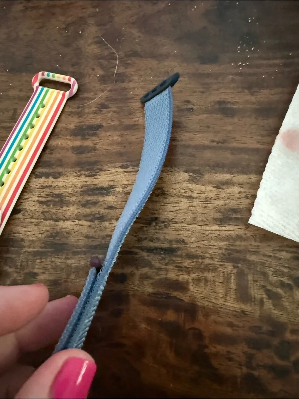 Apple Watch replacement bands. Pride, Minecraft, elastic blue.